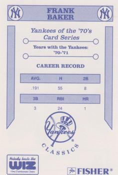 1992 The Wiz New York Yankees of the 70s #NNO Frank Baker Back