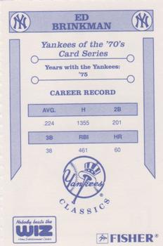 1992 The Wiz New York Yankees of the 70s #NNO Ed Brinkman Back