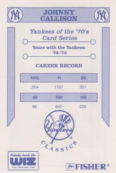 1992 The Wiz New York Yankees of the 70s #NNO Johnny Callison Back