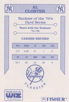 1992 The Wiz New York Yankees of the 70s #NNO Al Closter Back