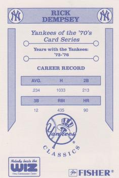 1992 The Wiz New York Yankees of the 70s #NNO Rick Dempsey Back