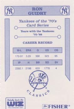 1992 The Wiz New York Yankees of the 70s #NNO Ron Guidry Back