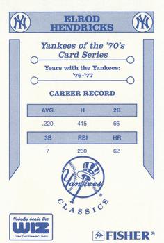 1992 The Wiz New York Yankees of the 70s #NNO Elrod Hendricks Back