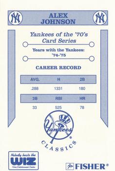1992 The Wiz New York Yankees of the 70s #NNO Alex Johnson Back