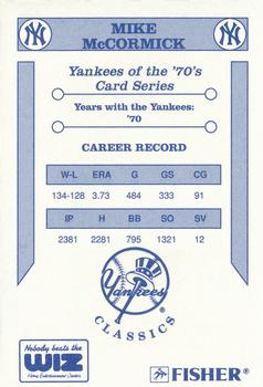 1992 The Wiz New York Yankees of the 70s #NNO Mike McCormick Back