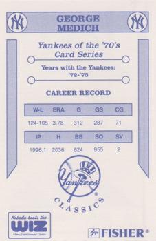 1992 The Wiz New York Yankees of the 70s #NNO George Medich Back