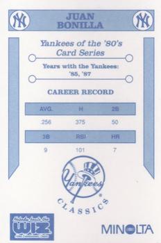 1992 The Wiz New York Yankees of the 80s #NNO Juan Bonilla Back