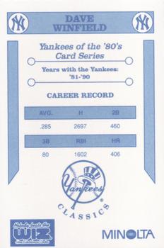 1992 The Wiz New York Yankees of the 80s #NNO Dave Winfield Back