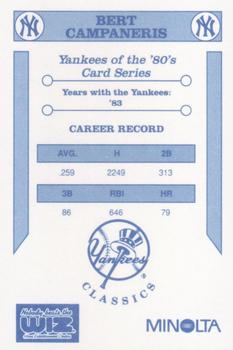 1992 The Wiz New York Yankees of the 80s #NNO Bert Campaneris Back
