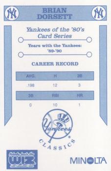 1992 The Wiz New York Yankees of the 80s #NNO Brian Dorsett Back