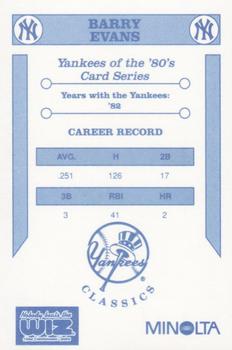 1992 The Wiz New York Yankees of the 80s #NNO Barry Evans Back