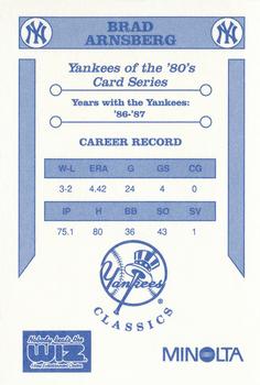 1992 The Wiz New York Yankees of the 80s #NNO Brad Arnsberg Back