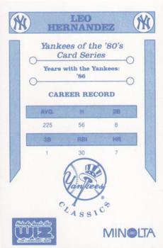 1992 The Wiz New York Yankees of the 80s #NNO Leo Hernandez Back
