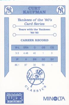 1992 The Wiz New York Yankees of the 80s #NNO Curt Kaufman Back