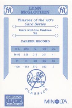 1992 The Wiz New York Yankees of the 80s #NNO Lynn McGlothen Back
