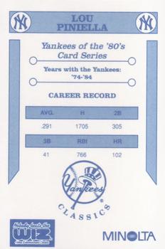 1992 The Wiz New York Yankees of the 80s #NNO Lou Piniella Back