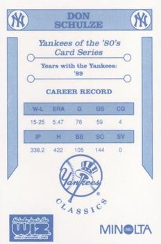 1992 The Wiz New York Yankees of the 80s #NNO Don Schulze Back