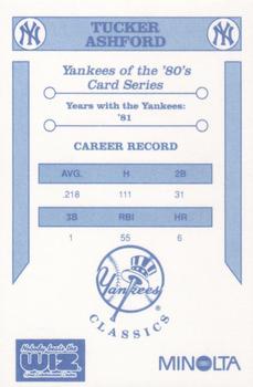 1992 The Wiz New York Yankees of the 80s #NNO Tucker Ashford Back
