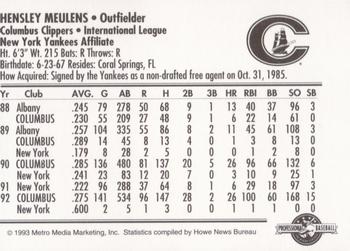 1993 Columbus Clippers #NNO Hensley Meulens Back