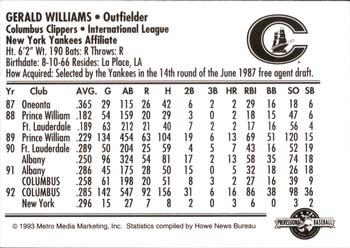 1993 Columbus Clippers #NNO Gerald Williams Back