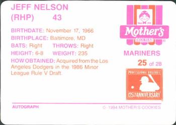 1994 Mother's Cookies Seattle Mariners #25 Jeff Nelson Back