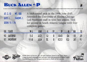 1998 Multi-Ad Clearwater Phillies #2 Buck Allen Back