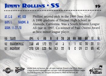 1998 Multi-Ad Clearwater Phillies #19 Jimmy Rollins Back