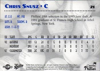 1998 Multi-Ad Clearwater Phillies #21 Chris Snusz Back