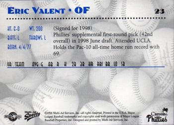 1998 Multi-Ad Clearwater Phillies #23 Eric Valent Back