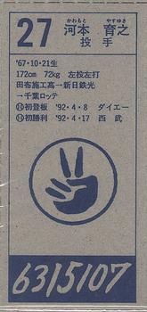 1994 Chiba Lotte Marines Menko #27 Yasuyuki Kawamoto Back