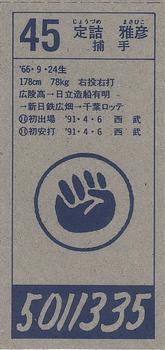 1994 Chiba Lotte Marines Menko #45 Masahiko Jozume Back