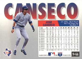 1993 Fleer Fruit of the Loom #9 Jose Canseco Back