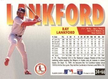 1993 Fleer Fruit of the Loom #34 Ray Lankford Back