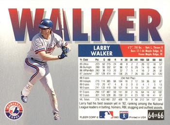 1993 Fleer Fruit of the Loom #64 Larry Walker Back