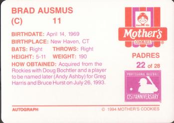 1994 Mother's Cookies San Diego Padres #22 Brad Ausmus Back