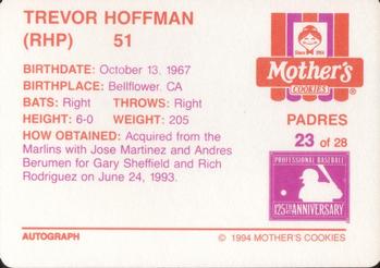 1994 Mother's Cookies San Diego Padres #23 Trevor Hoffman Back