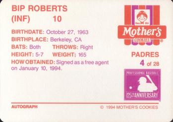 1994 Mother's Cookies San Diego Padres #4 Bip Roberts Back