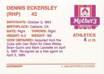 1995 Mother's Cookies Oakland Athletics #4 Dennis Eckersley Back