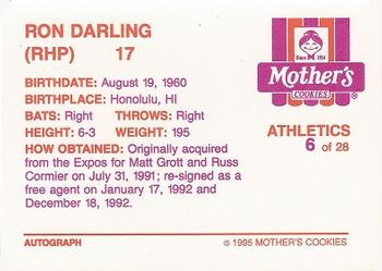1995 Mother's Cookies Oakland Athletics #6 Ron Darling Back