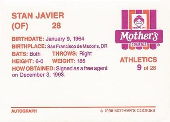 1995 Mother's Cookies Oakland Athletics #9 Stan Javier Back