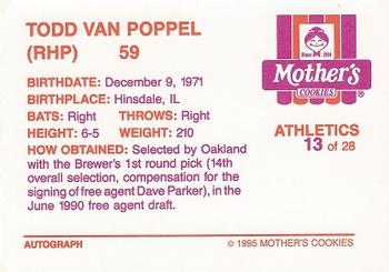 1995 Mother's Cookies Oakland Athletics #13 Todd Van Poppel Back