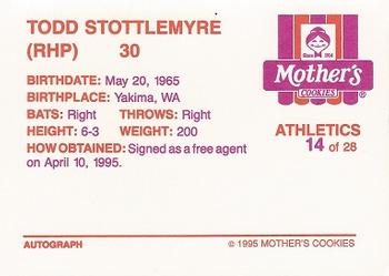 1995 Mother's Cookies Oakland Athletics #14 Todd Stottlemyre Back