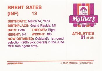 1995 Mother's Cookies Oakland Athletics #21 Brent Gates Back