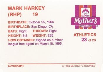 1995 Mother's Cookies Oakland Athletics #23 Mike Harkey Back