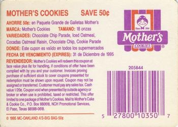 1995 Mother's Cookies Oakland Athletics #30 Coupon Card Back