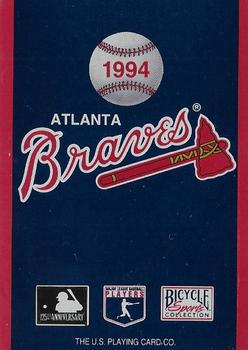 1994 Bicycle Atlanta Braves Playing Cards #A♥ Dave Justice Back