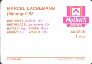 1995 Mother's Cookies California Angels #1 Marcel Lachemann Back