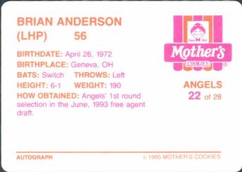 1995 Mother's Cookies California Angels #22 Brian Anderson Back