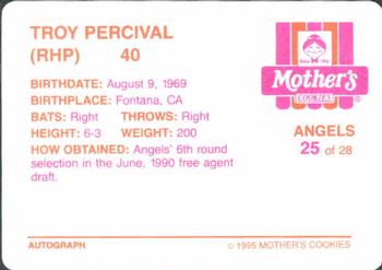1995 Mother's Cookies California Angels #25 Troy Percival Back
