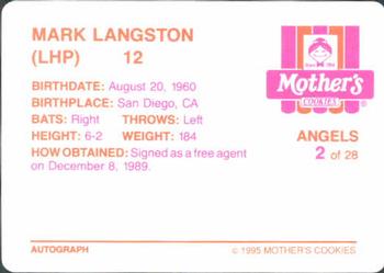 1995 Mother's Cookies California Angels #2 Mark Langston Back
